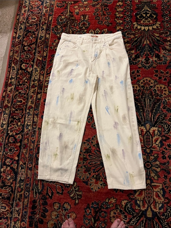 Pilcro Pants - Pilcro White Relaxed Jeans with Pastel Paint-Splash Details